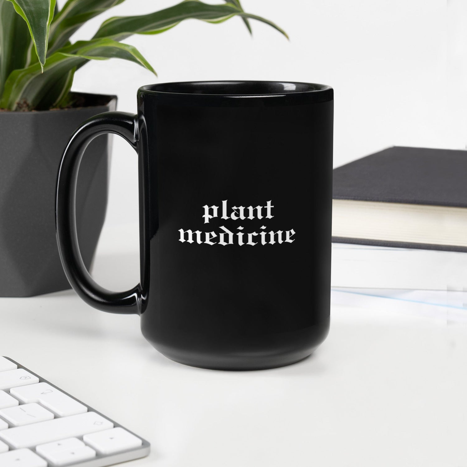 Plant Medicine - Black Glossy Mug - Crimson Bright Apothecary